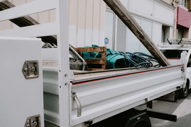 White utility truck bed with toolboxes