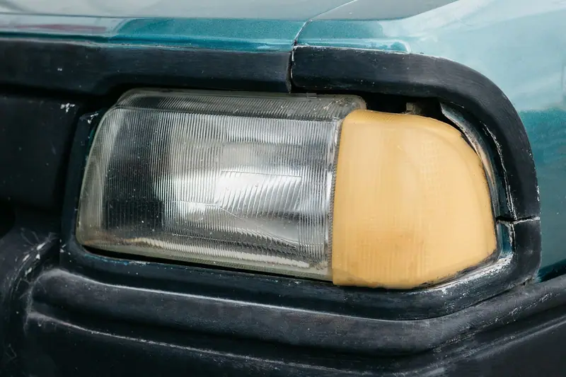 Hazy, yellowed headlight lens before restoration
