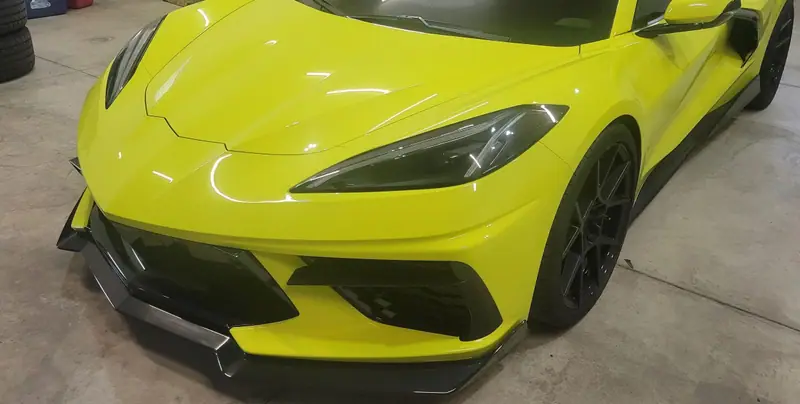 Yellow Chevrolet Corvette C8 with a deep gloss finish, from Patriot Ceramics job photos